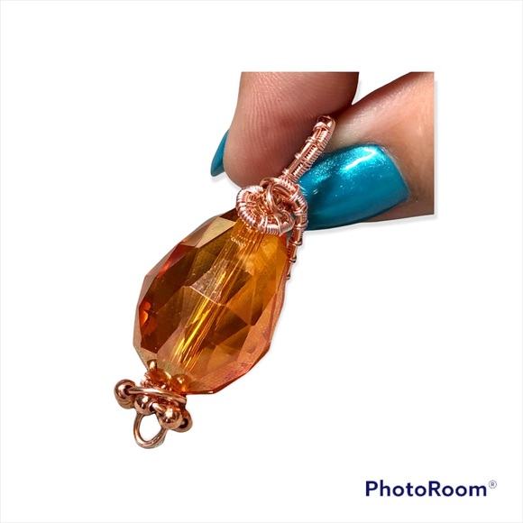 💎Crystal bead pendant wire wrapped-orange and pink-copper - Picture 12 of 14